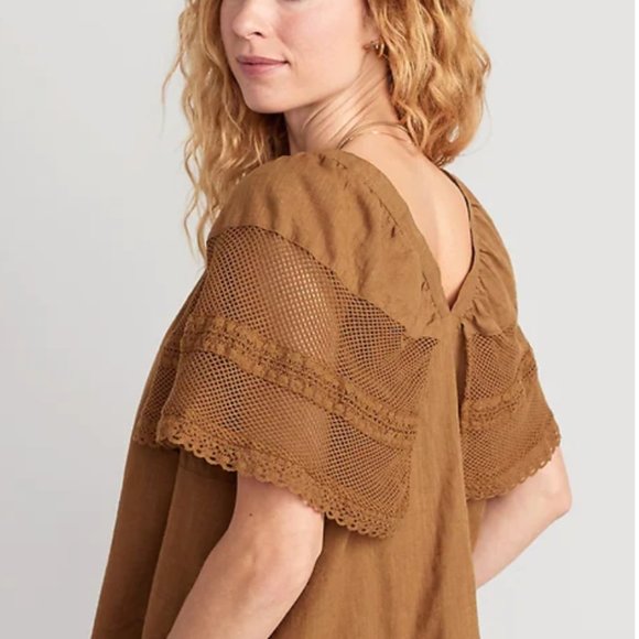 OLD NAVY Crochet Flutter-Sleeve Swing Top for Women SZ S NWT - Picture 2 of 4